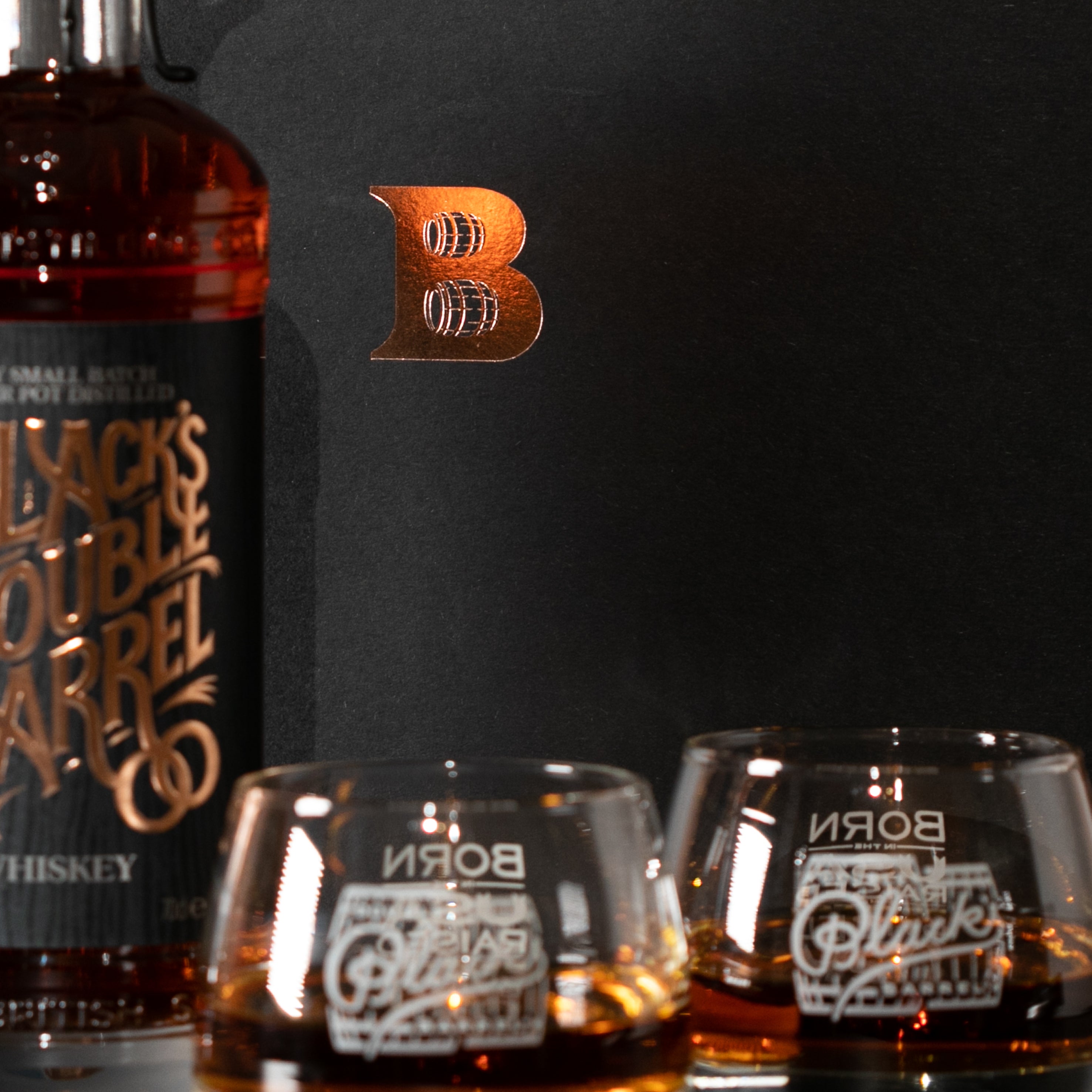 J Black's Double Barrel Whiskey Batch #1 Limited Release 70cl Gift Pack Including 2 Glasses